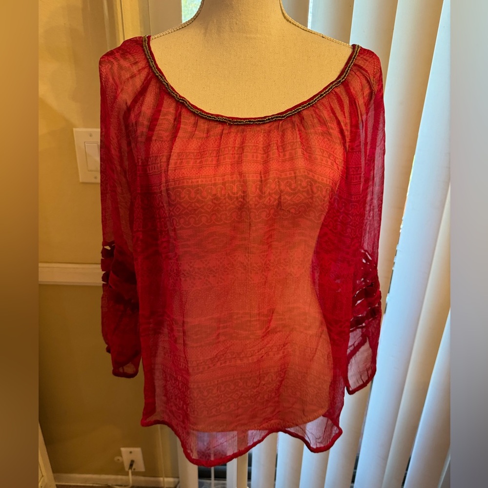 The Lucky Brand Live In Love Red See Through Blouse